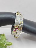 SILVER GOLD STONE BANGLES SIZE 2.4