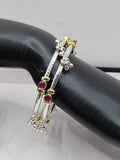 SILVER GOLD STONE BANGLES SIZE 2.8