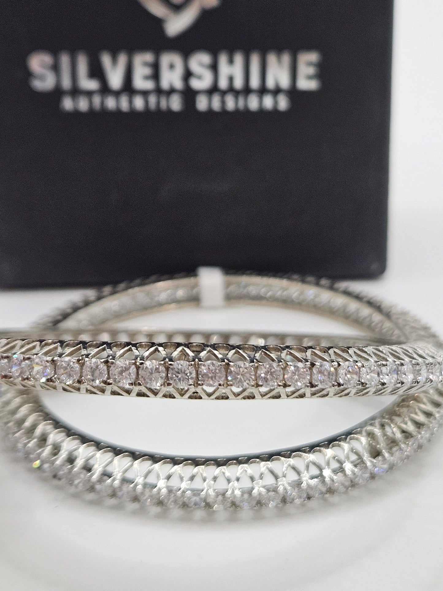 CZ STONE SILVER BANGLES