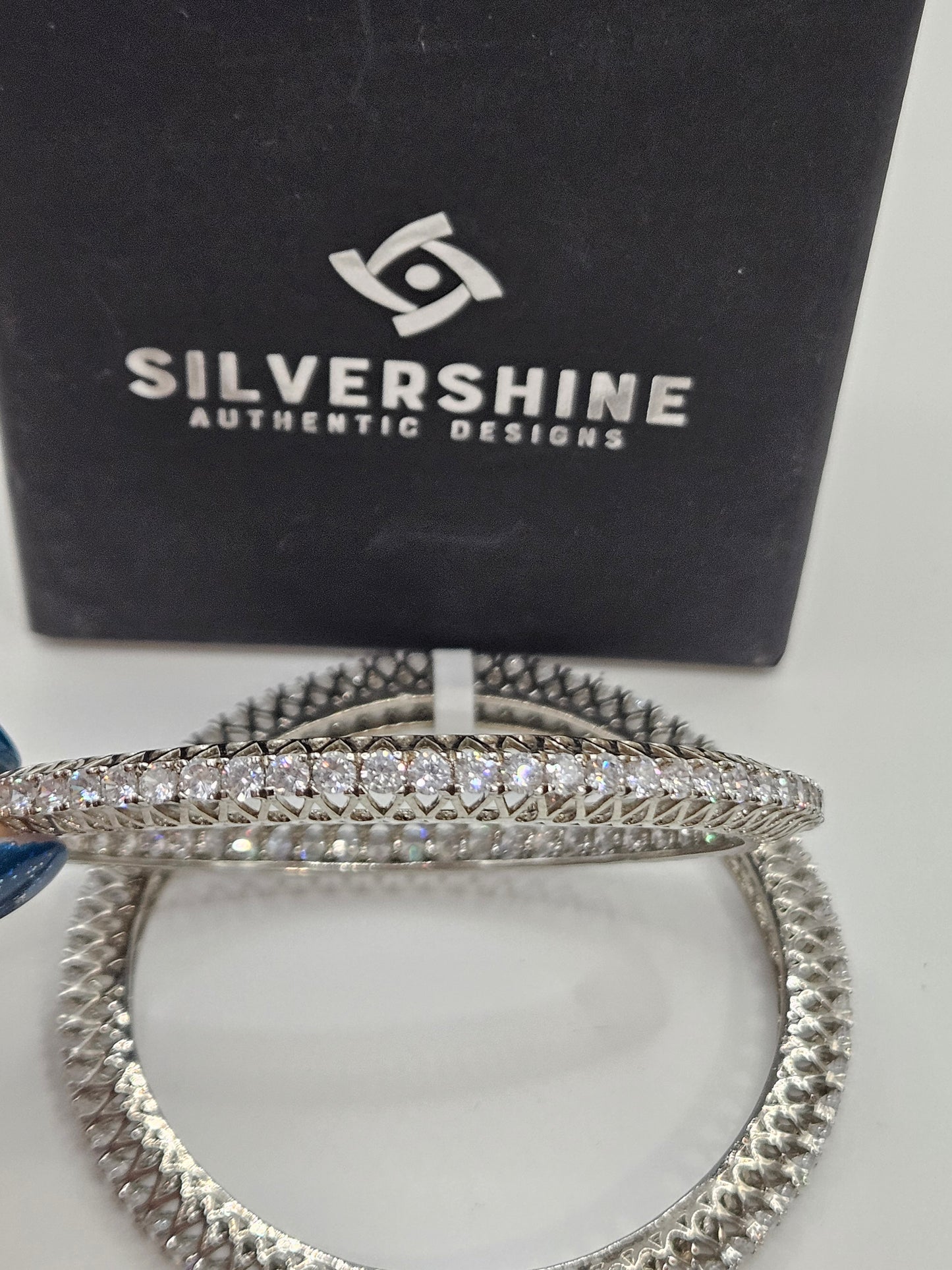 CZ STONE SILVER BANGLES