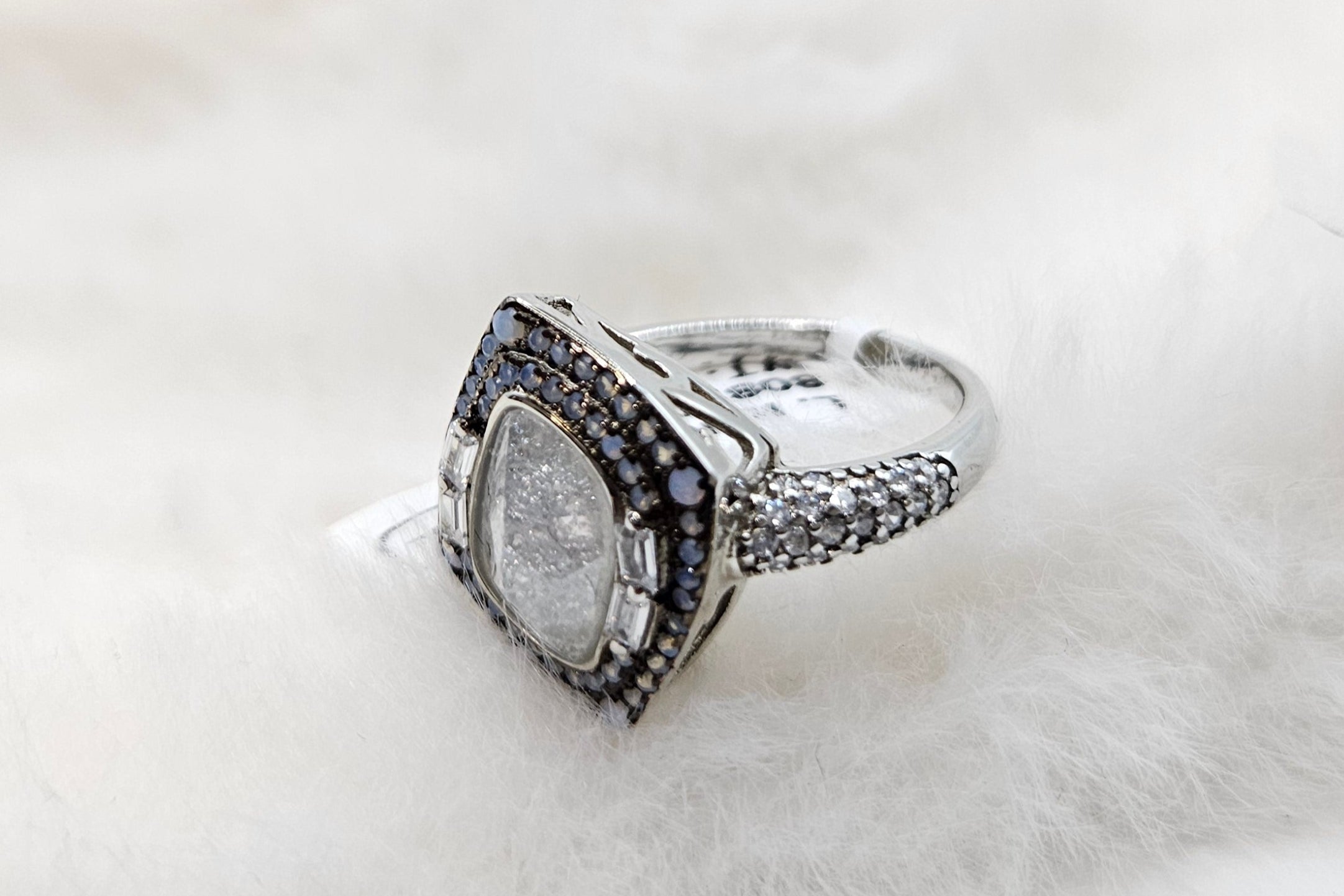 SILVER CZ STUDDED RING