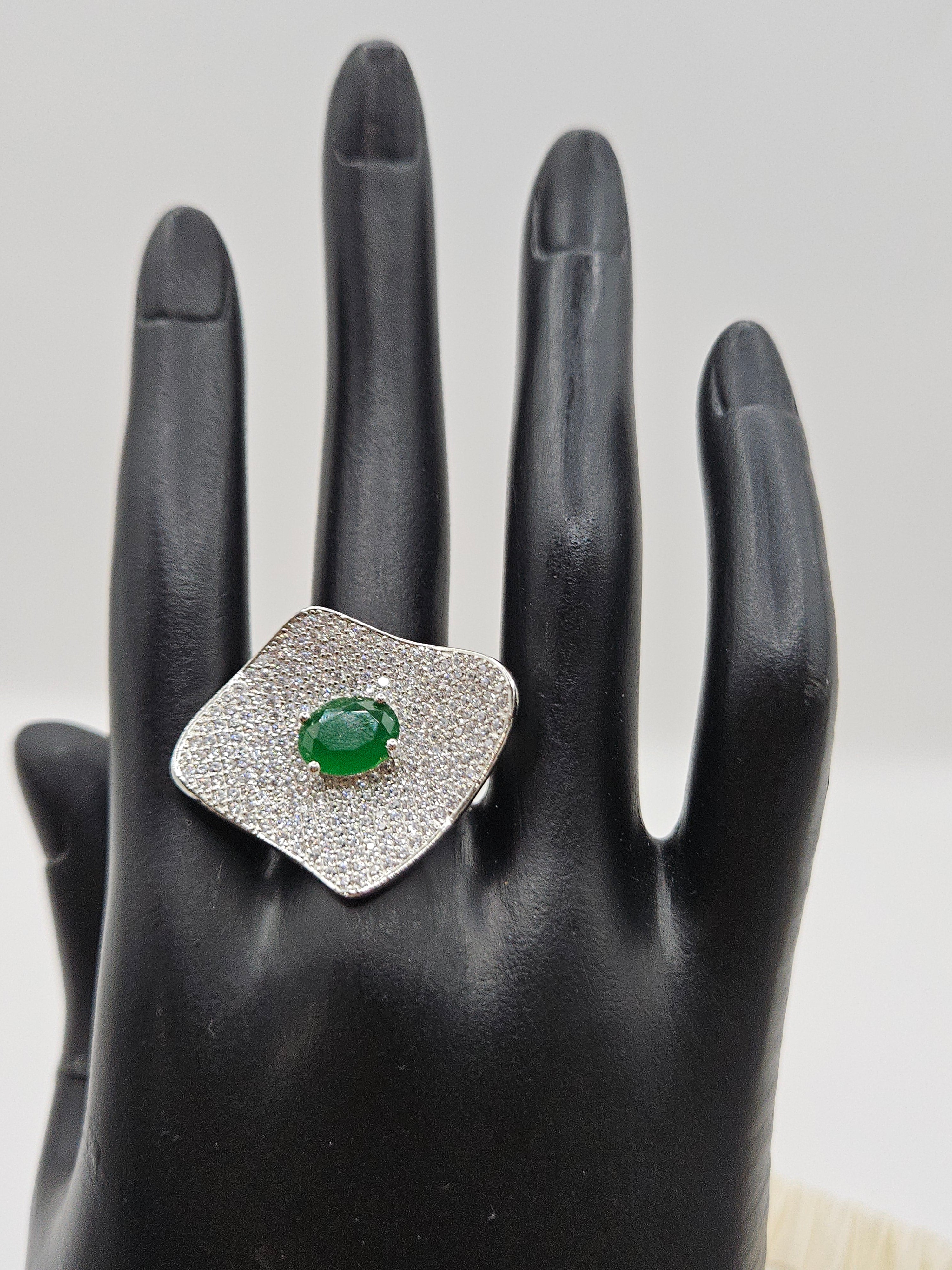 SILVER CZ STUDDED RING