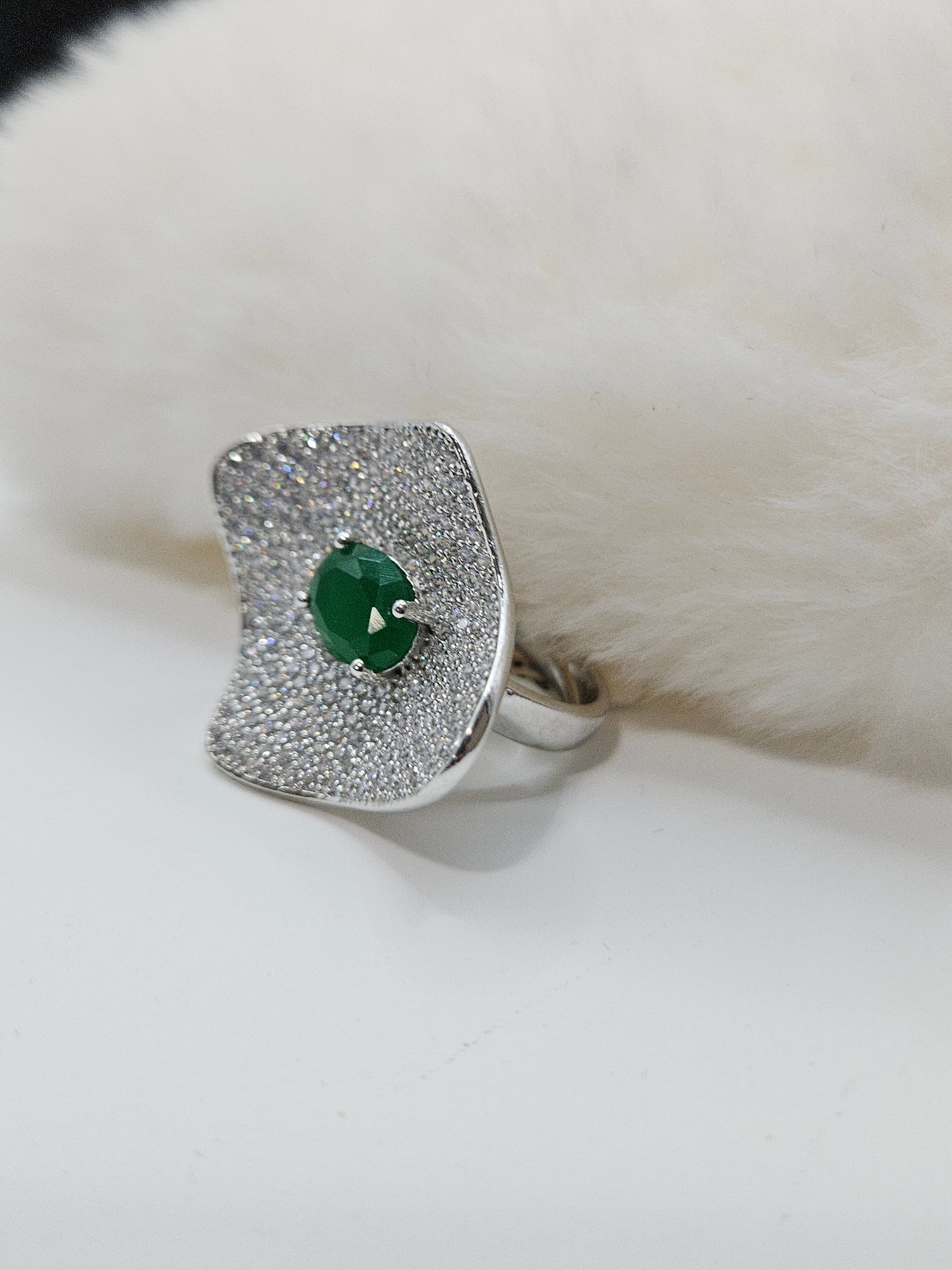 SILVER CZ STUDDED RING