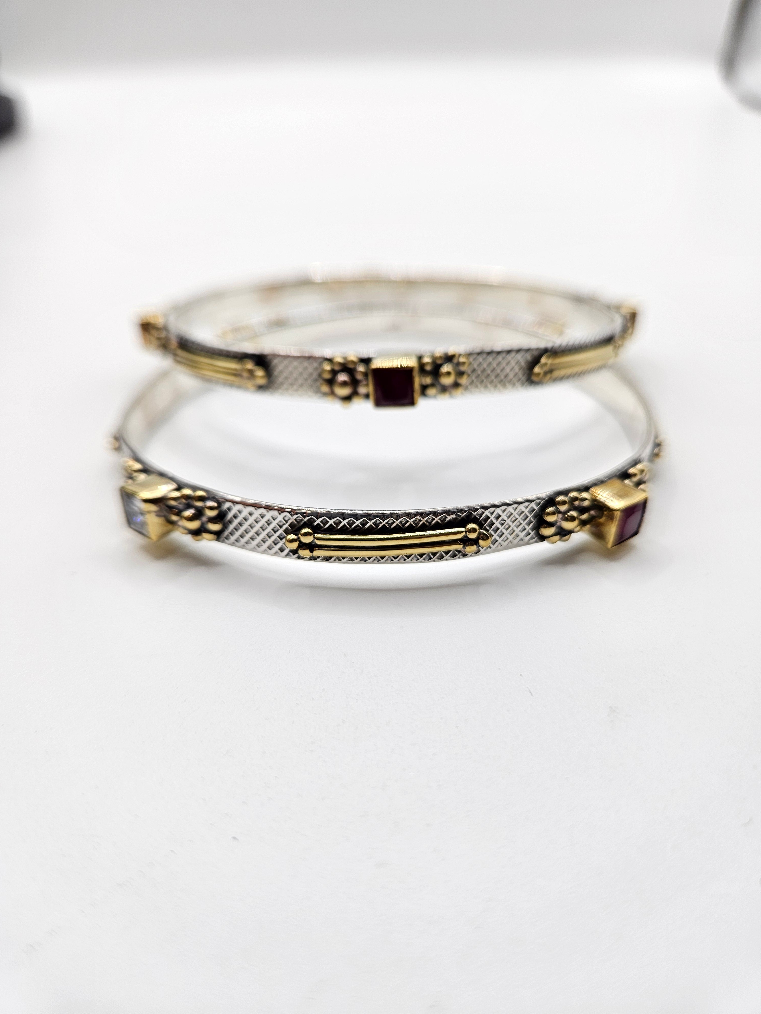 SILVER GOLD STONE BANGLES