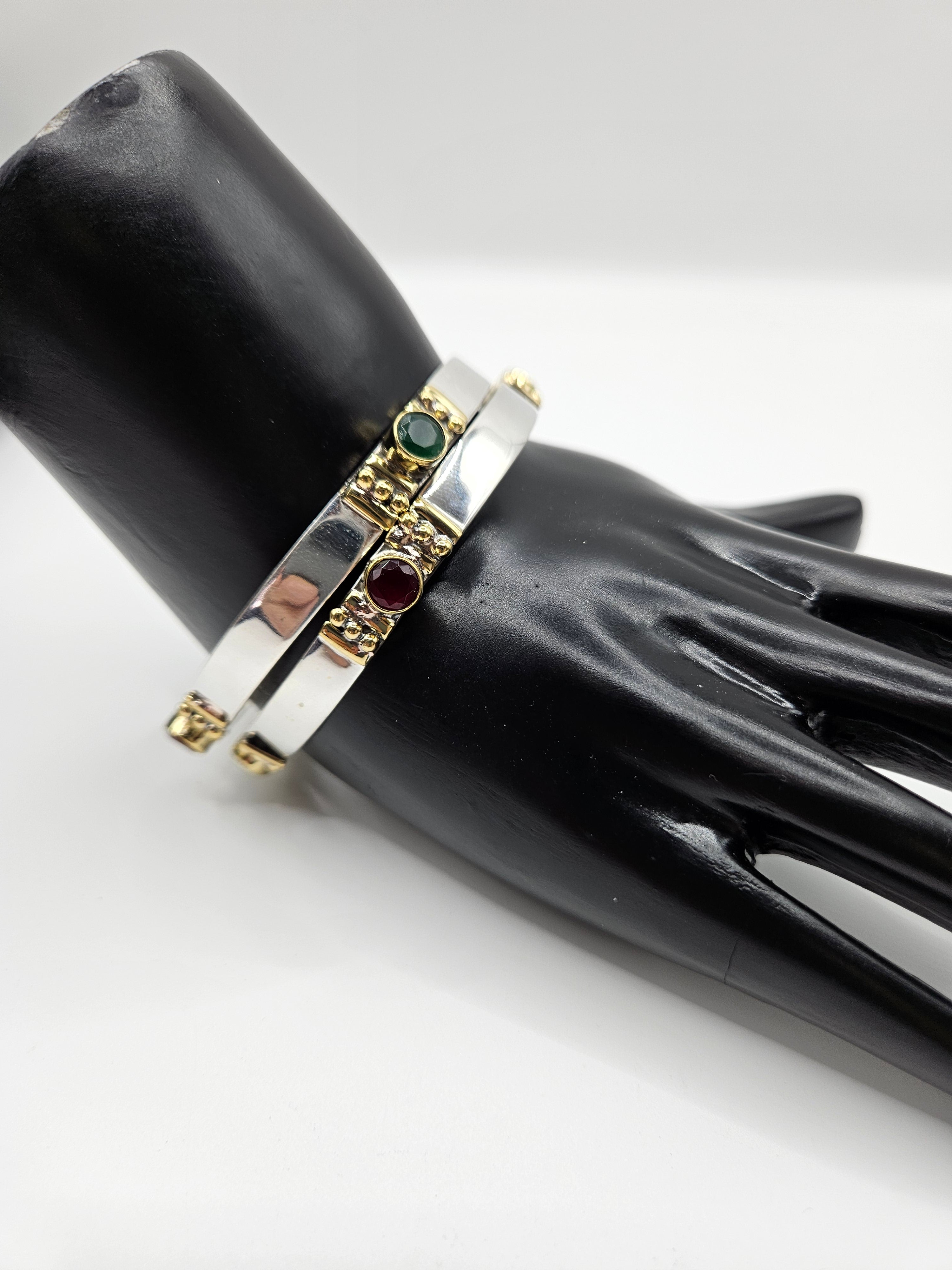 SILVER GOLD STONE BANGLES