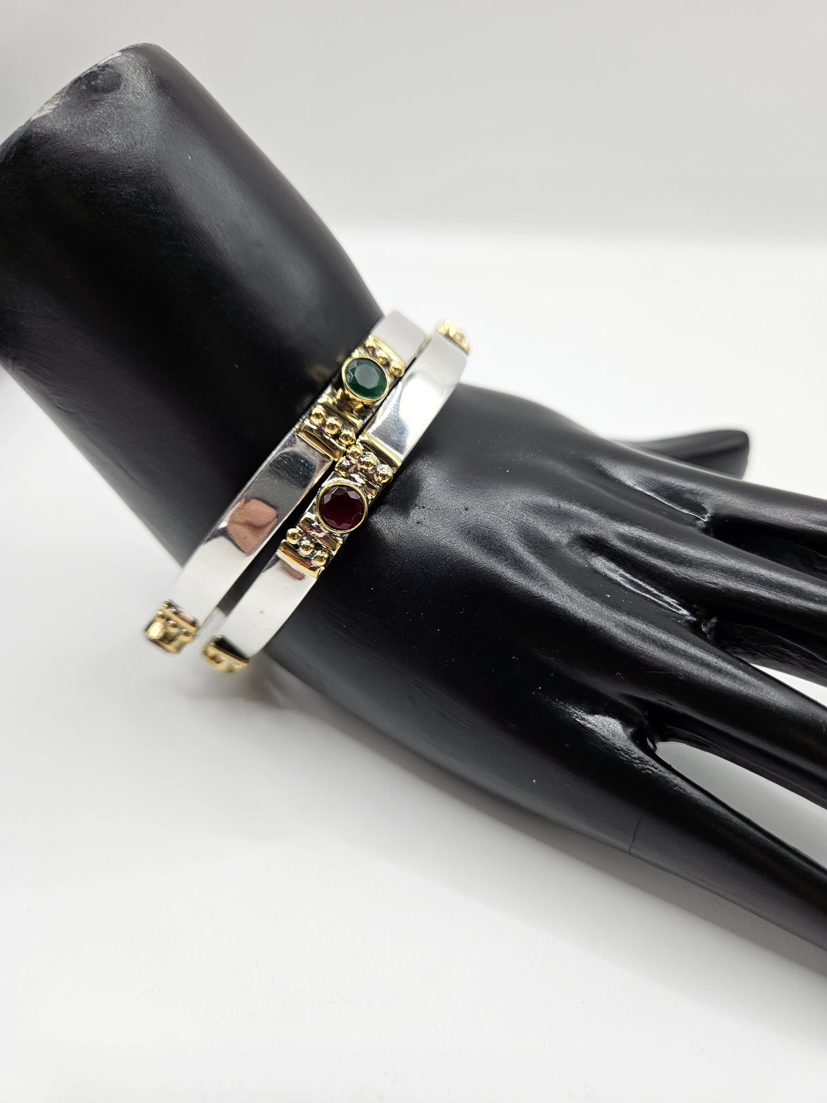 SILVER GOLD STONE BANGLES