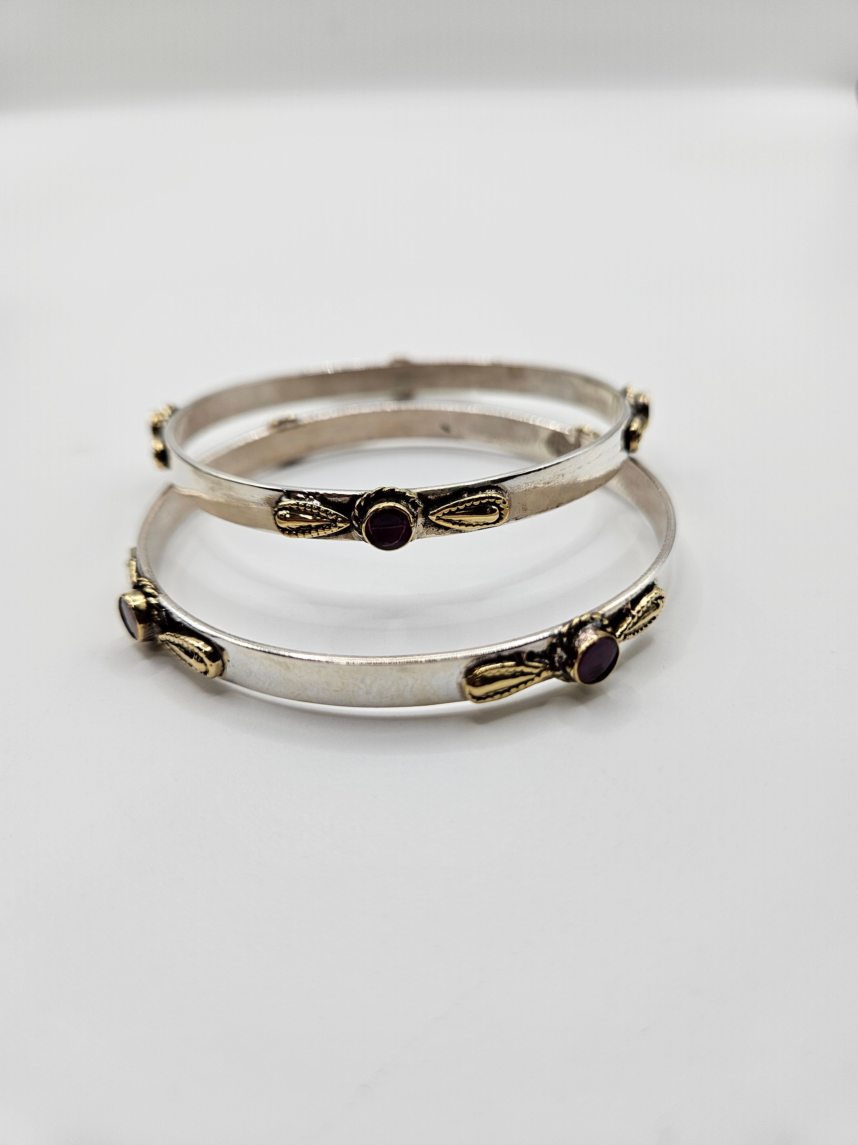 SILVER GOLD STONE BANGLES