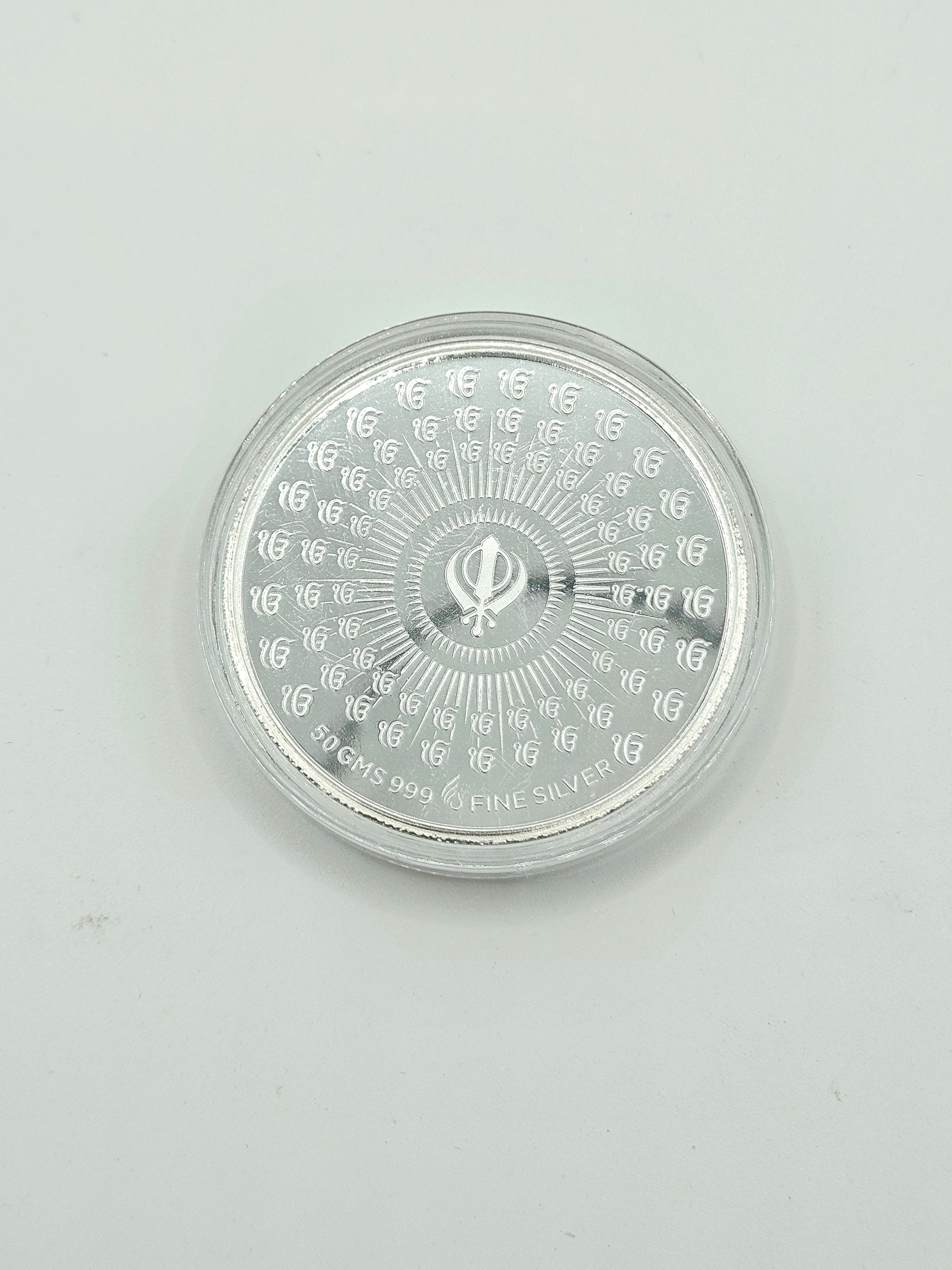 PURE SILVER GURU NANAK DEV JI  50GM COIN