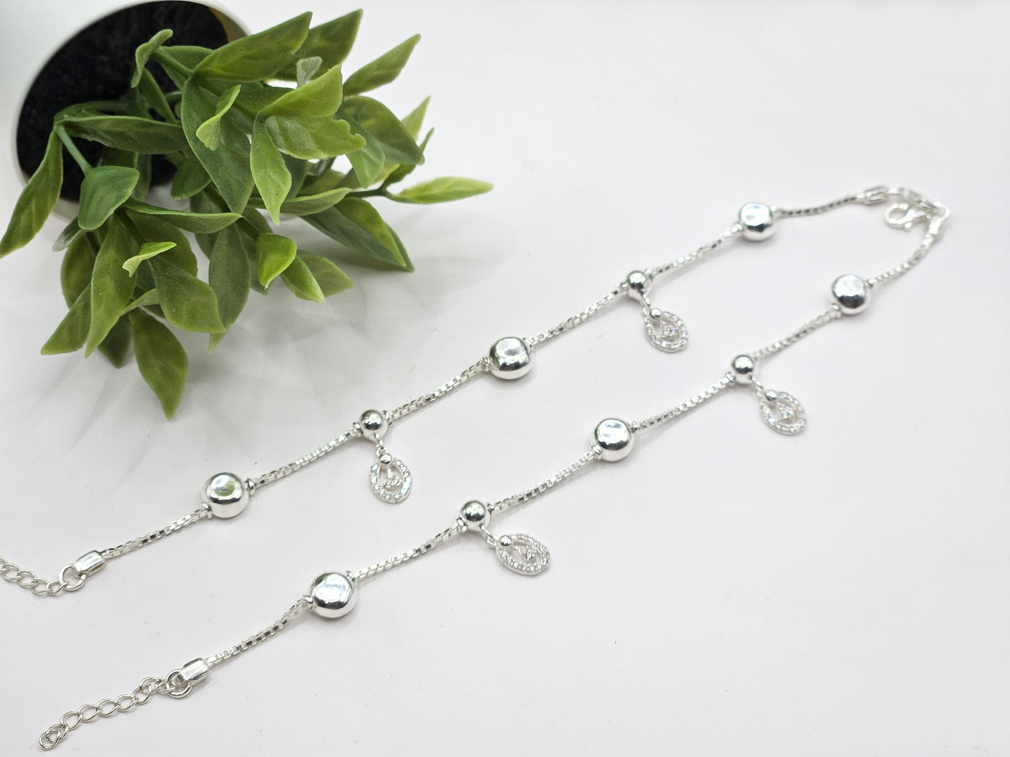 SILVER KIDS ANKLETS- L 6.5 -8 inch ADJUSTABLE
