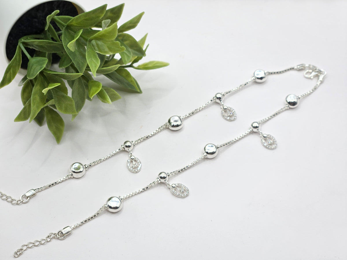 SILVER KIDS ANKLETS- L 6.5 -8 inch ADJUSTABLE