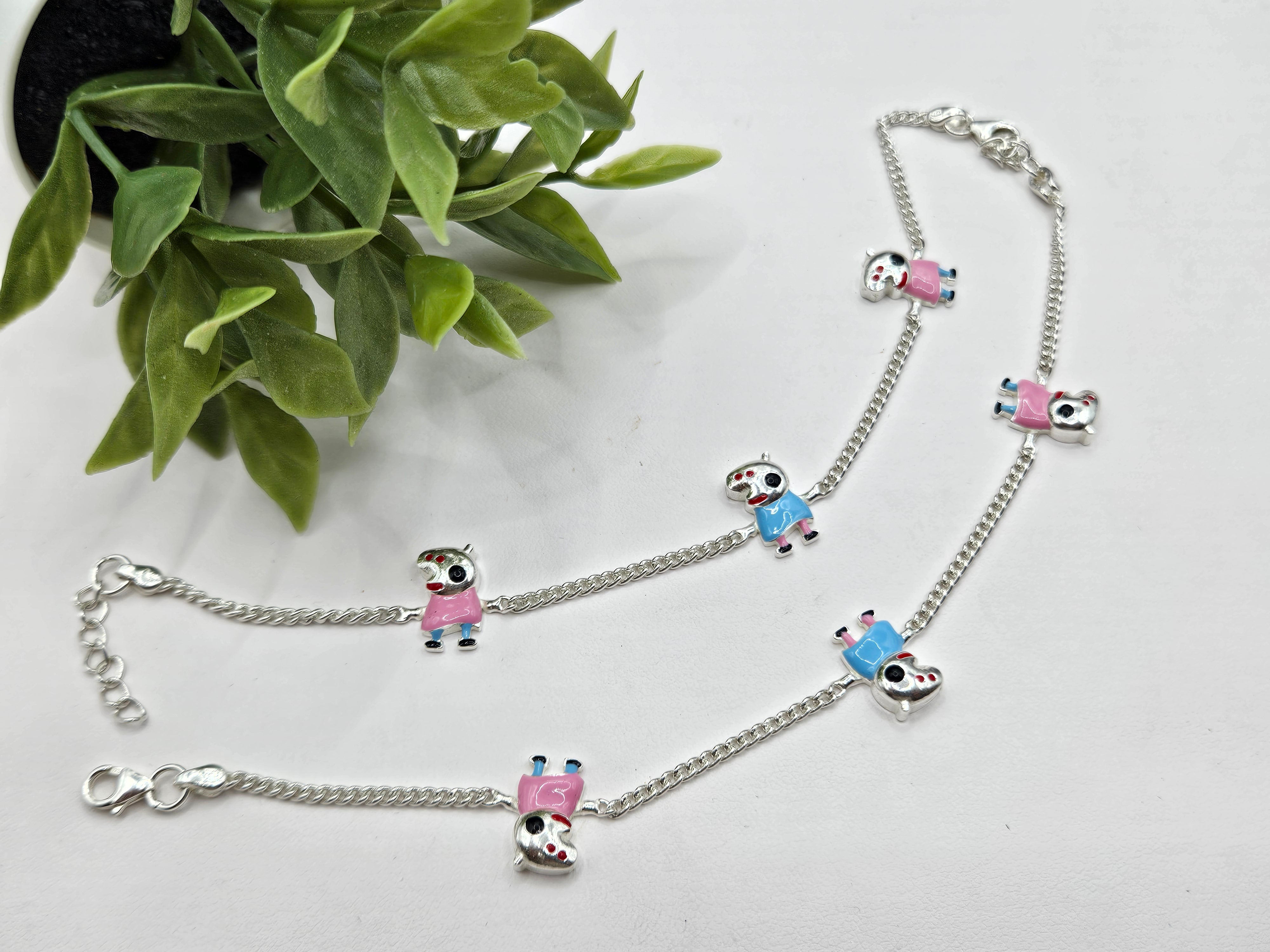 SILVER KIDS ANKLETS- L 6inch ADJUSTABLE