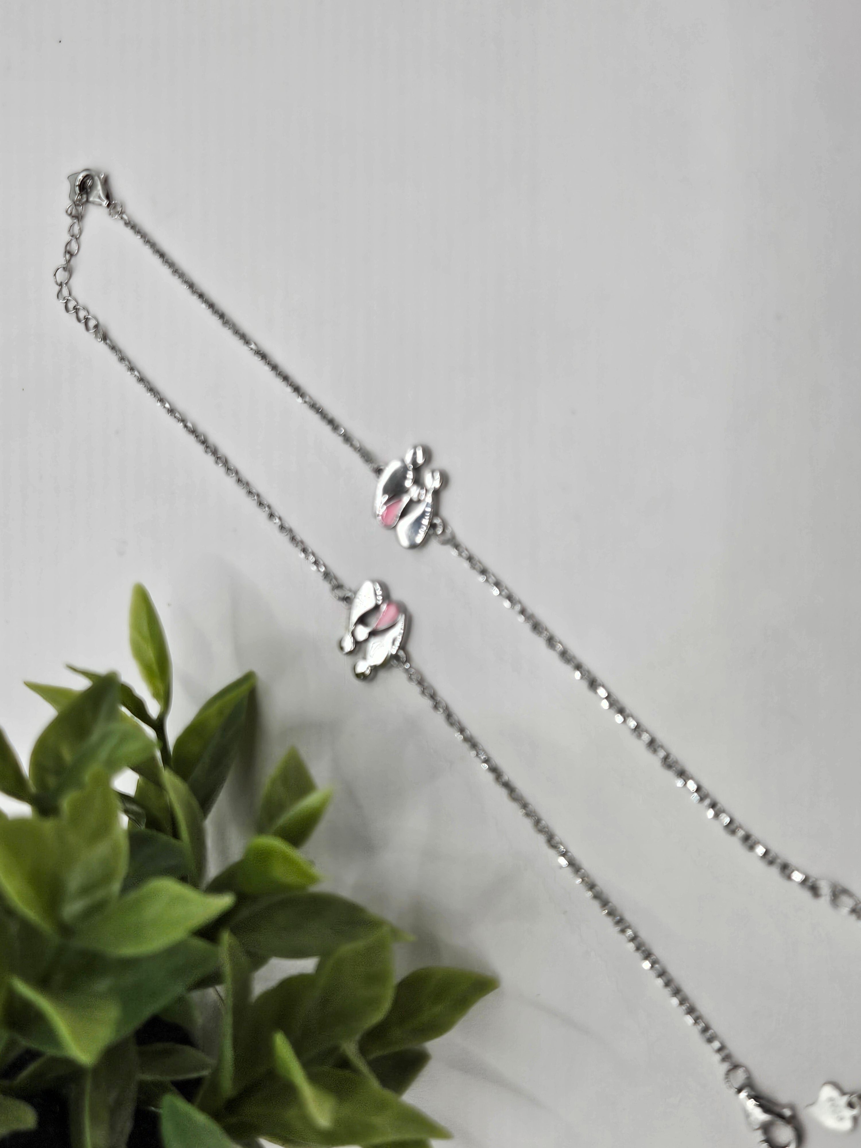 SILVER KIDS ANKLETS- L 6.5 -8 inch ADJUSTABLE