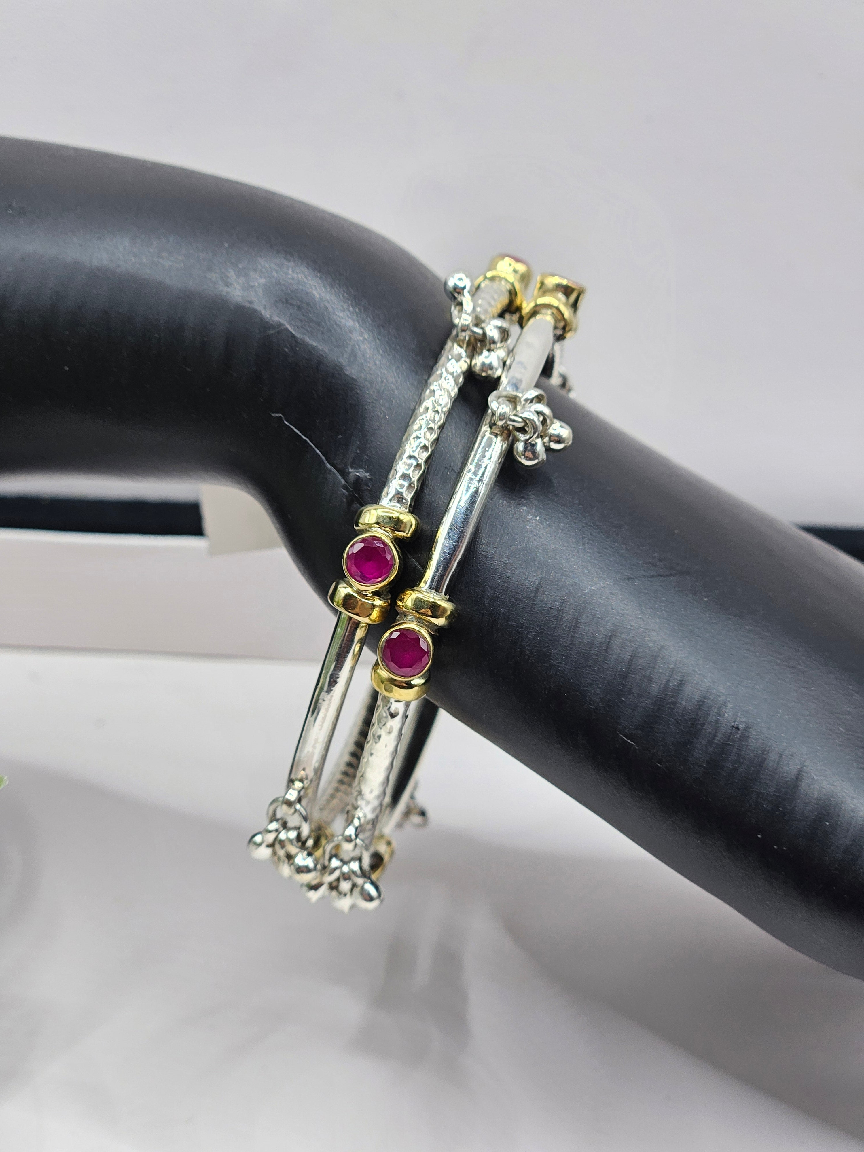 SILVER GOLD STONE BANGLES SIZE 2.8