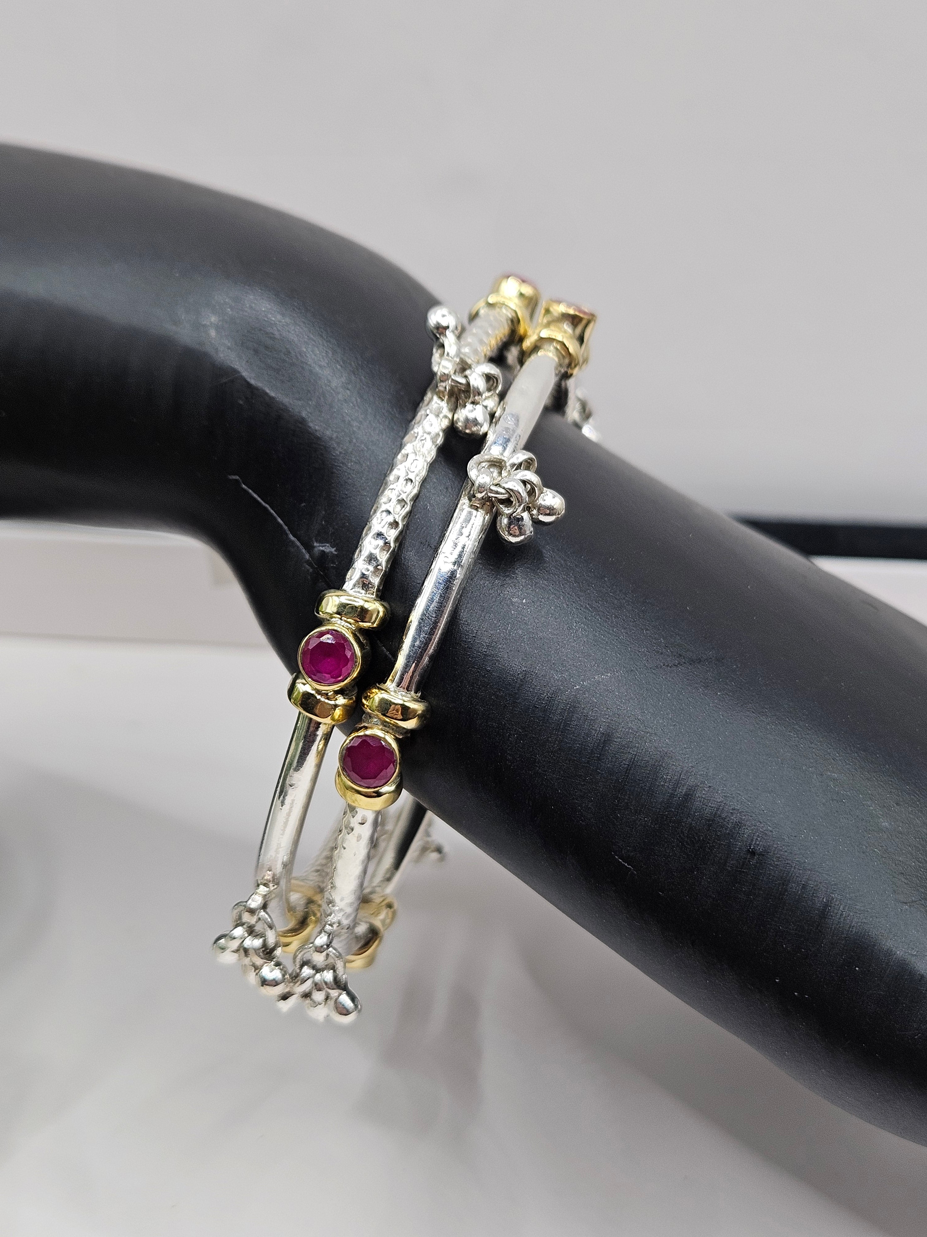 SILVER GOLD STONE BANGLES SIZE 2.8