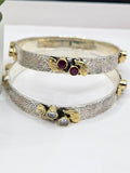 SILVER GOLD STONE BANGLES SIZE 2.4
